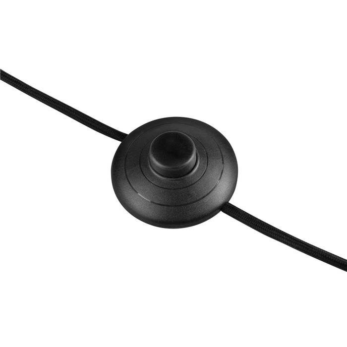 Black plastic floor lamp foot switch with black fabric cord.