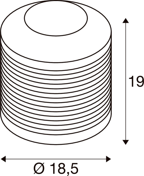Technical drawing of a cylindrical component with dimensions 19mm height and 18.5mm diameter.