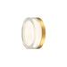 Round glass wall sconce with a gold finish.
