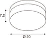 Technical drawing of a round object with dimensions 7.2 and diameter 20.