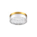 Clear glass flush mount ceiling light fixture with gold finish.