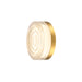 Round glass wall sconce with textured design and gold finish.