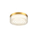 Clear glass flush mount ceiling light with gold finish.