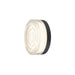 Round glass wall sconce with black metal mount.