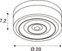 Technical drawing of a round, surface-mounted light fixture with dimensions.
