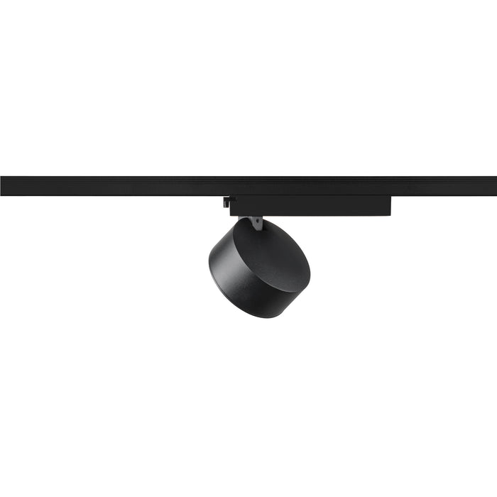 Black metal track lighting fixture with a matte finish.