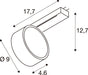Technical drawing with dimensions of a cylindrical spotlight.