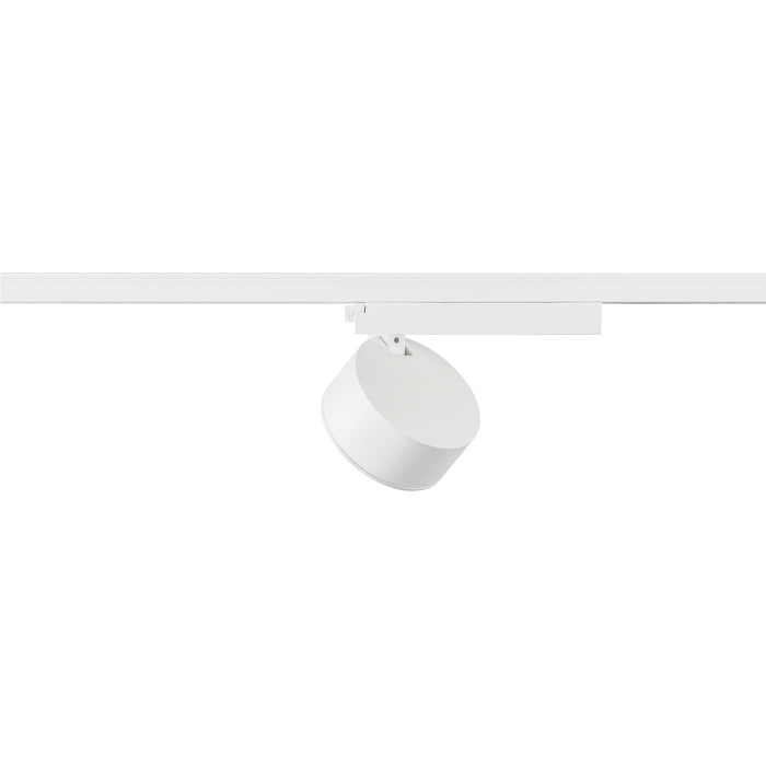 White track lighting fixture, cylinder head, adjustable mounting.