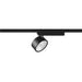 Black metal track lighting fixture, adjustable spotlight.