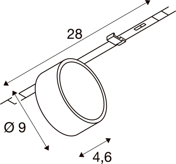 Diagram of a track light head with dimensions.