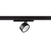 Black metal track lighting fixture with adjustable spotlight head.