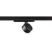 Black track lighting fixture, matte finish, track mounted.