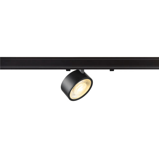Black metal track lighting fixture with a matte finish.