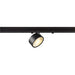 Black metal track lighting fixture with a matte finish.