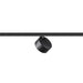 Black metal track lighting fixture with a matte finish, mounted on a track.