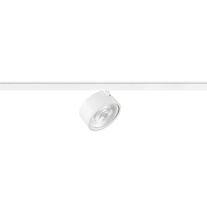 White track lighting fixture, metal, matte finish, ceiling mounted.