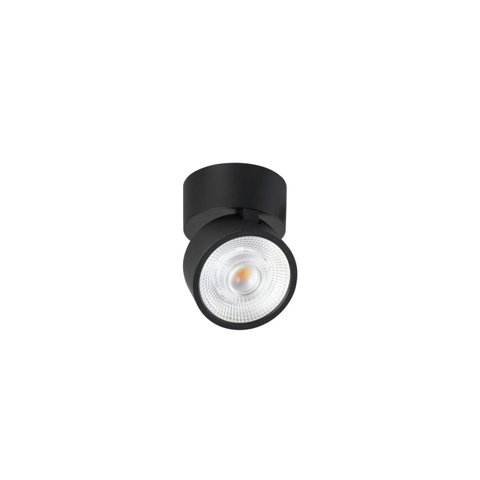 Black surface-mounted adjustable LED spotlight.