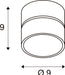 Line drawing of a cylindrical surface-mounted light fixture with dimensions.