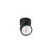 Black surface-mounted LED spotlight fixture.