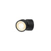 Black metal surface-mounted spotlight with a round head and textured light diffuser.