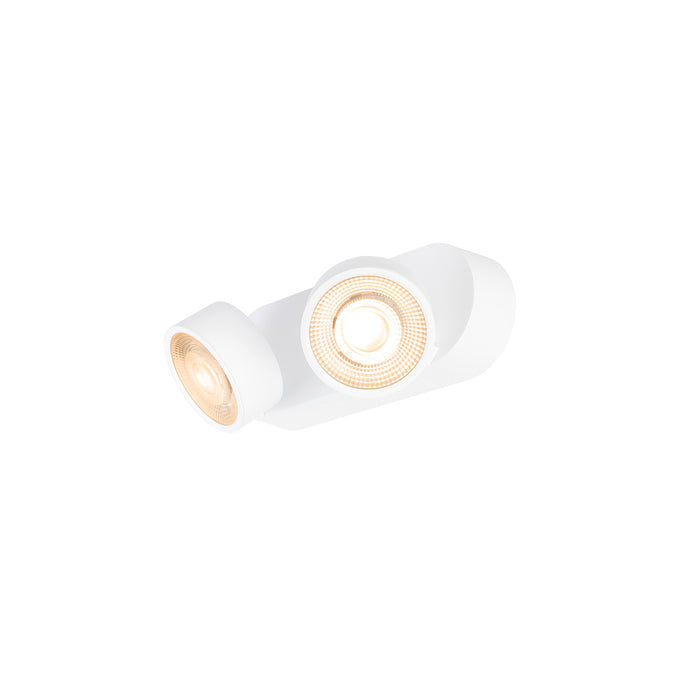 White surface-mounted LED spotlight with two adjustable heads.