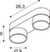 Technical drawing of a surface-mounted double spotlight with dimensions.