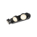 Black metal ceiling-mounted spotlight fixture with three adjustable heads.