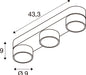 Technical drawing of a three-light ceiling fixture with dimensions.