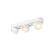 White metal track lighting fixture with three adjustable spotlights, surface mounted.