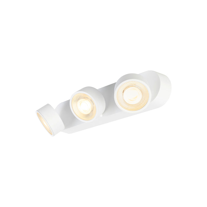White surface-mounted spotlight fixture with three adjustable heads.