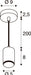 Technical drawing of a ceiling-mounted pendant light fixture with dimensions.