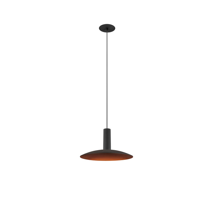 Modern metal pendant light fixture, black finish, ceiling mounted.