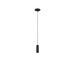 Black cylinder pendant light fixture, ceiling mounted.