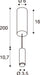 Technical drawing of a cylindrical pendant light fixture with dimensions.