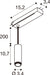 Technical drawing of a track-mounted pendant light fixture with dimensions.