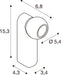 Technical drawing with dimensions of a white wall-mounted spotlight.