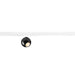 Black faceted globe track light fixture on white track.