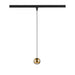 Track pendant light fixture with a gold sphere shade and black mounting.