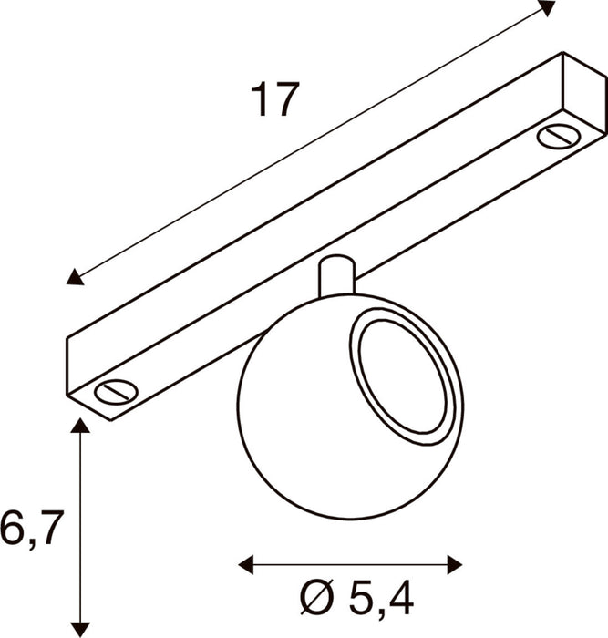 Technical drawing of a surface-mounted spotlight with dimensions.