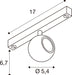 Technical drawing of a surface-mounted spotlight with dimensions.