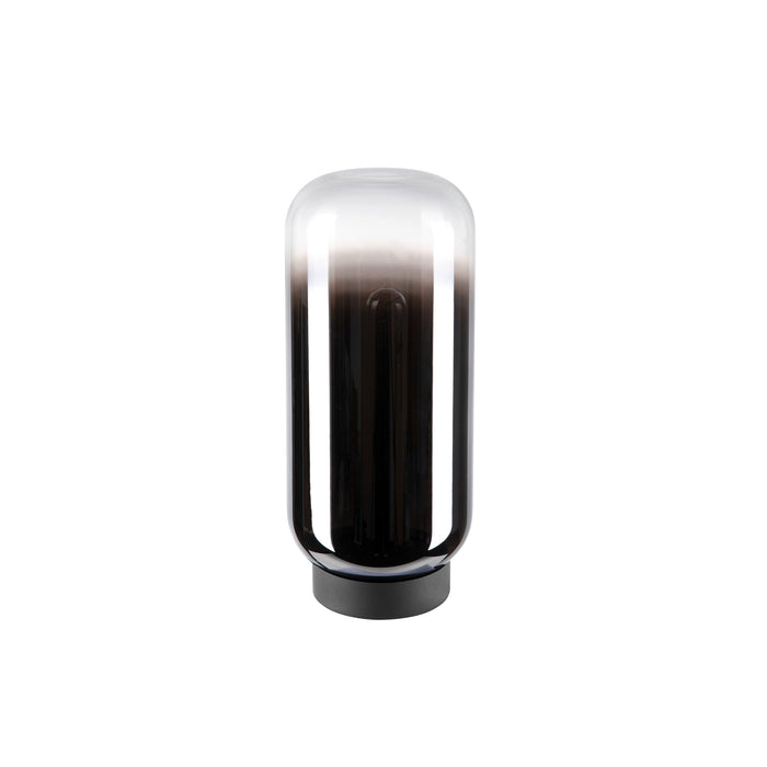 Glass table lamp with black gradient finish on a black base.