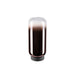 Glass table lamp with ombre brown finish and black base.