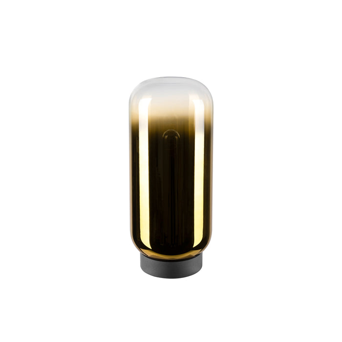 Glass table lamp with a gold gradient finish and a black base.