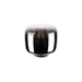 Glass table lamp with a glossy black finish and a rounded square shape.