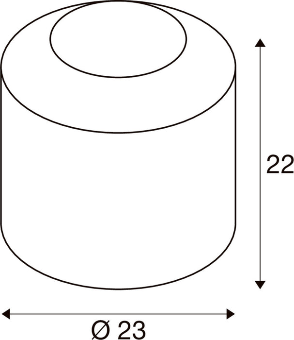 Technical drawing of a cylindrical part, diameter 23, height 22.