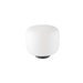 White glass table lamp with black base.