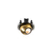 Brass recessed spotlight with geometric pattern and black mounting hardware.