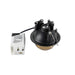 Recessed light fixture with black housing, gold reflector, and white driver box, spring-mounted.