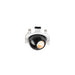 Recessed ceiling light fixture, black faceted shade, white trim, spring mounting.