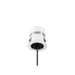White recessed downlight fixture with silver trim and black cord.